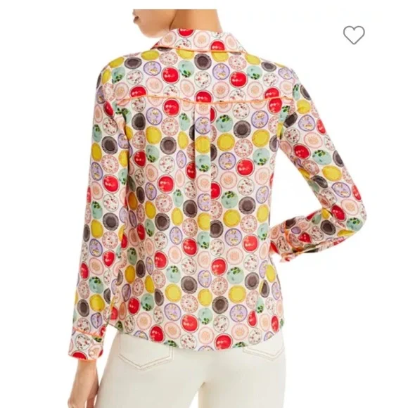 Alice + Olivia Willa “Dinner Party” Print Silk Blouse S - Picture 5 of 10